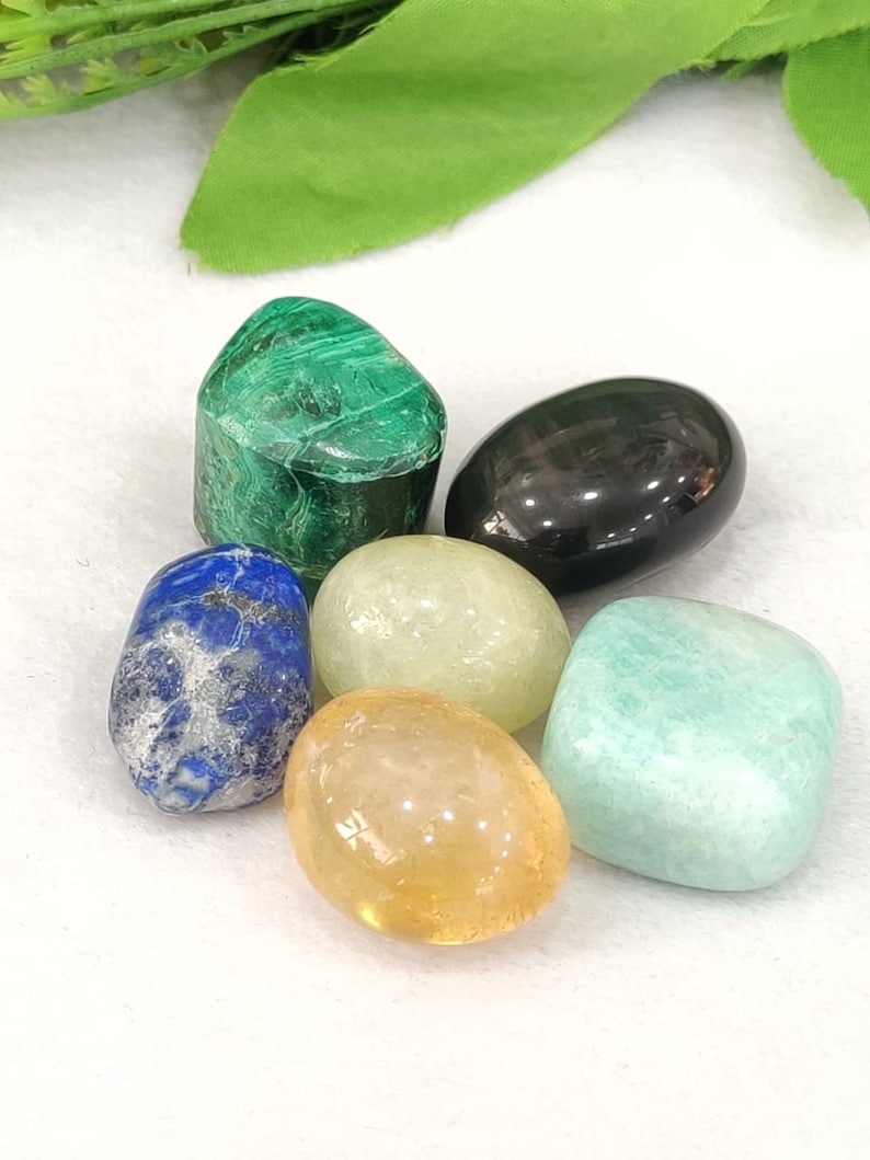 Crystal Tumble Stone Set For Scorpio Zodiac Sign Citrine , Amazonite , Obsidian , Malachite ,Lapis Lazuli , Aquamarine. image 4