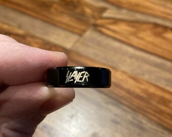 SLAYER Ring Size 8-13 Black Tungsten Carbide Wedding Band 8mm