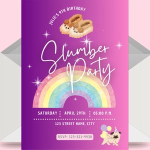 Invitation à une soirée pyjama arc-en-ciel : anniversaire de soirée pyjama (téléchargement numérique)