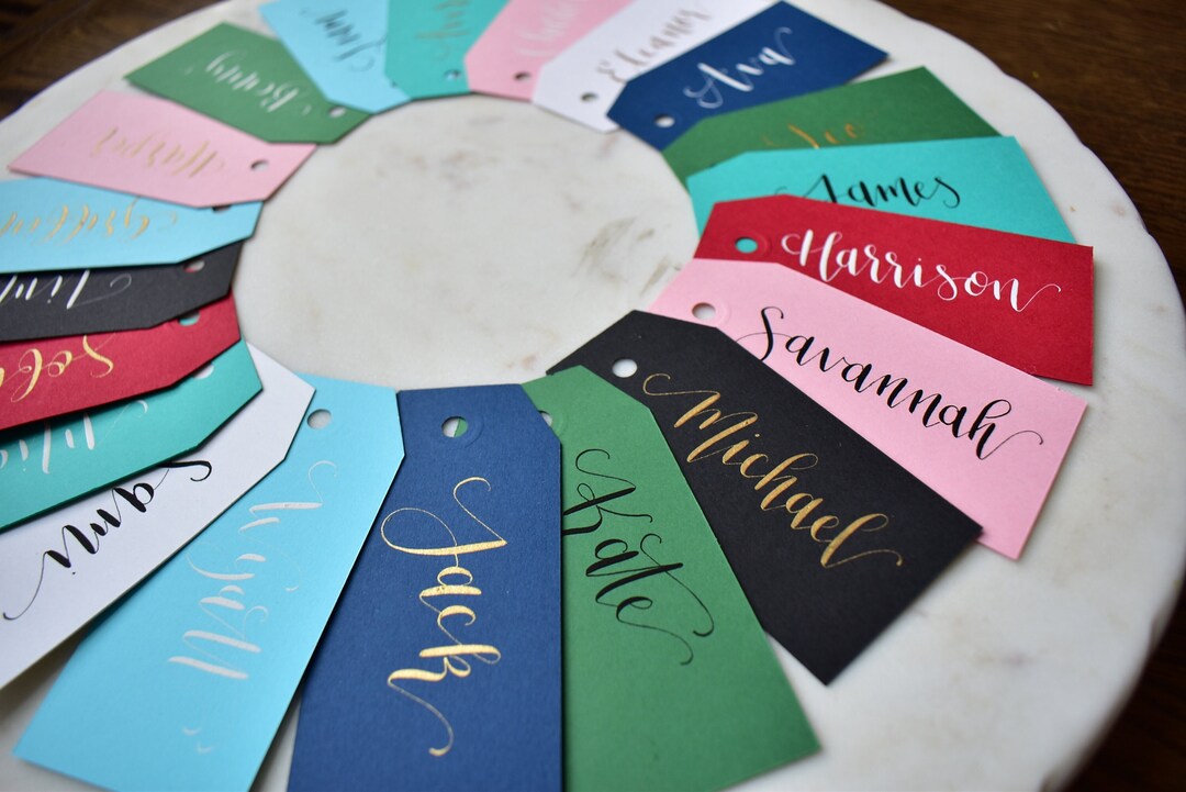 Custom Calligraphy Name Tags: Handmade Party Favor Tags - Etsy