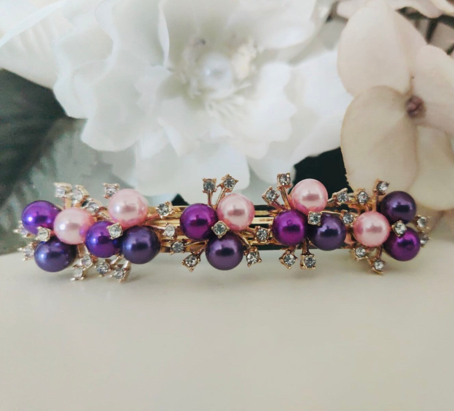 Elegant Barrette Clip, Rhinestone Barrette, Purple Color Hair Clip, Beautiful Hair Accessories