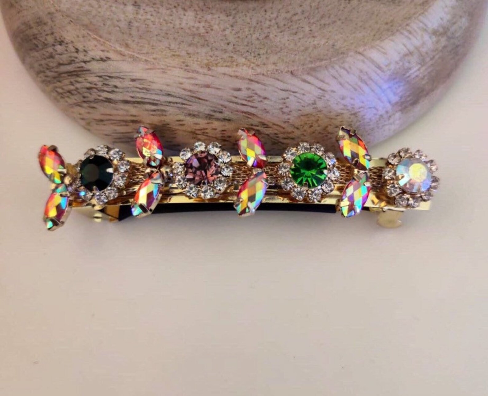 Rhinestone Barrette Multi Color Barrette Gold Barrette Hair Etsy