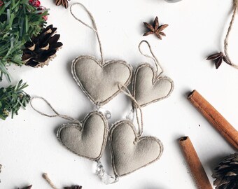 Set of 4 fabric Christmas ornaments, soft hanging ornaments, classy tree decoration, luxury interior, Christmas hanger, hanging heart