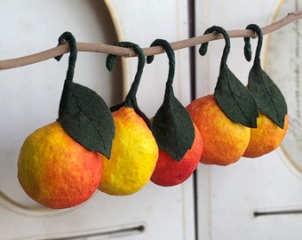 SET of 5 spun cotton apple ornaments, colorful Victorian tree toys, antique style bowl fillers, ooak fake fruit for a summer or fall table