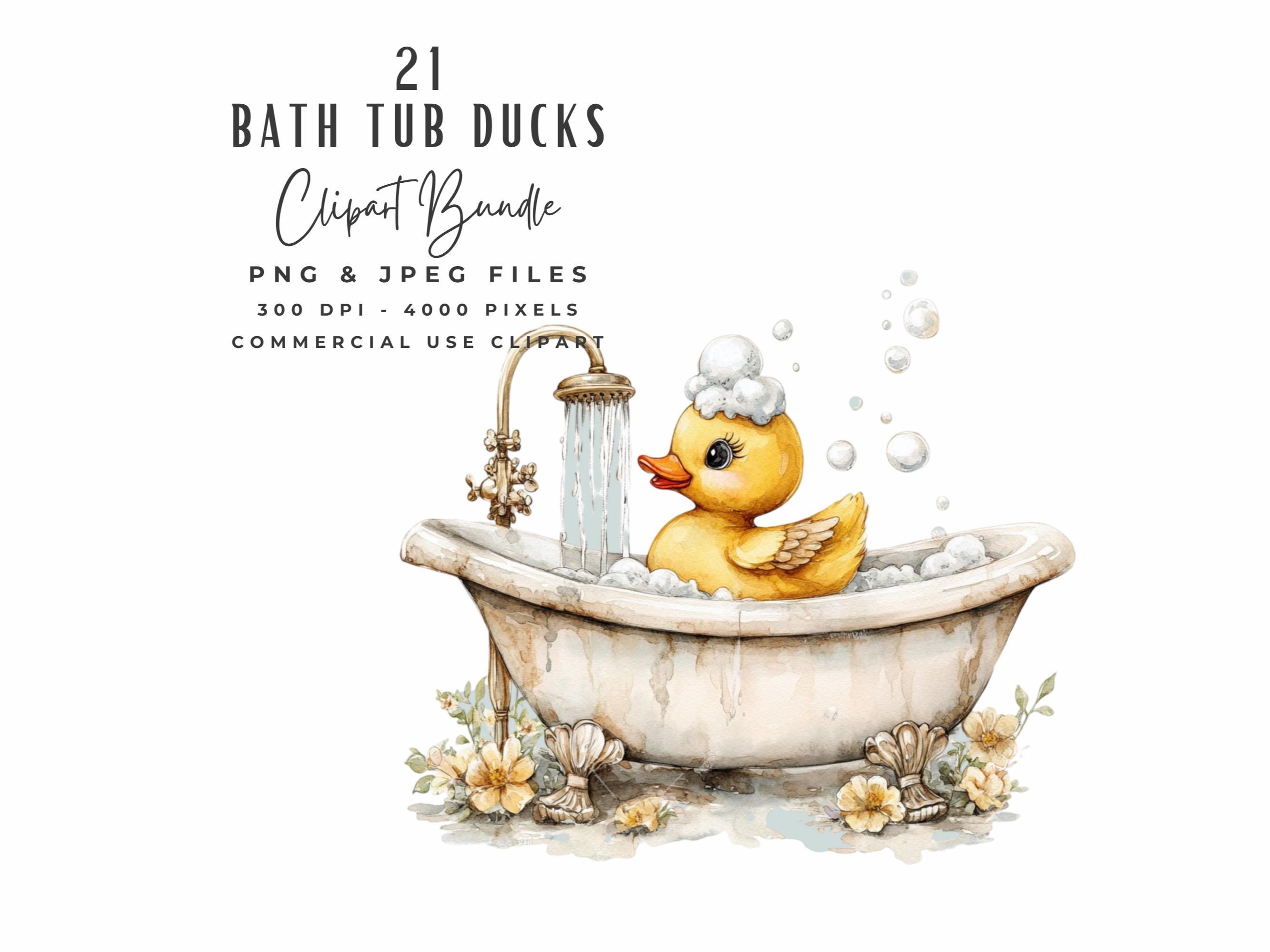Rubber Duck in Tub Clipart Bundle | Watercolor Baby Rubber Duck Bubble Bath Time Clip Art | Digital Download | Bathtub Baby Shower Clipart