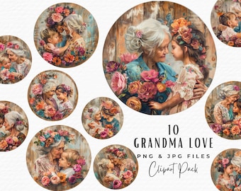 Watercolor Grandma Clipart: Floral Grandparent PNG JPG (Digital Download)