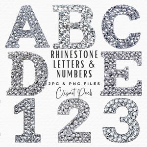 Strass alfa clipartbundel, zilveren faux strass alfabetletters en cijfers clipart, digitale download, commercieel gebruik, scrapbooking
