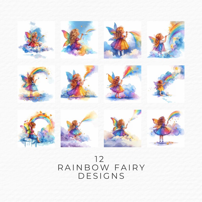 Watercolor Rainbow Fairy Clipart Bundle: Magical Fantasy Art (digital ...