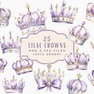 Tiara Crown Clipart, Watercolor Princess Lilac Gold Royal Crown Clipart, Digital Download Commercial Use, Magical Fairytale Girly Aesthetic