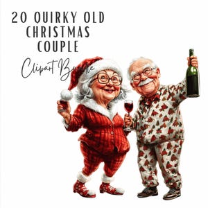 Paquete de imágenes prediseñadas de pareja de ancianos peculiares, 20 imágenes prediseñadas navideñas de ancianos divertidas en acuarela, lindas imágenes prediseñadas de familia de abuelos y abuelas PNG JPEG