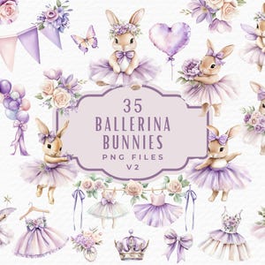 Watercolor Lilac Ballerina Bunny Clipart | 35 PNG Graphics (Digital Download)