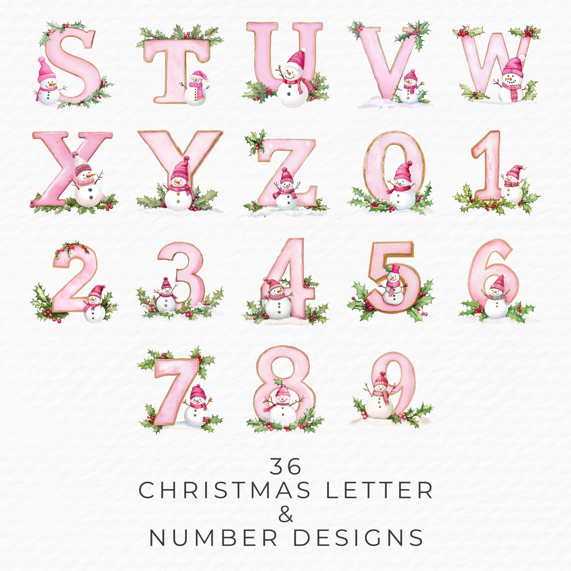 Christmas Alphabet and Numbers Clipart, Girly Pink Gold Christmas ...