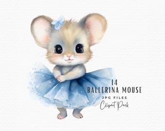 Watercolor Ballerina Mouse Clipart: Nursery Art (Digital Download)