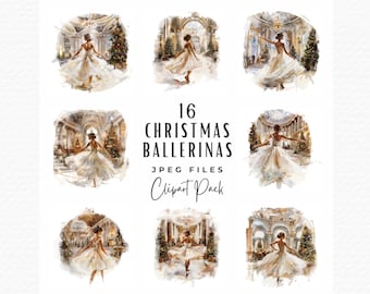 Christmas Ballerina Watercolor Clipart Bundle, Nutcracker Ballet, Xmas Card (Digital Download)