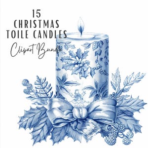 Clipart de Navidad en toile / 15 imágenes prediseñadas vintage de chinoiserie en azul y blanco / Paquete de imágenes prediseñadas de tarjetas navideñas en formato JPG de papel digital efímero
