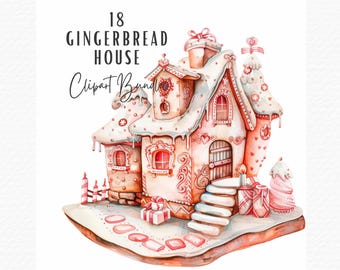 Gingerbread House Watercolor Clipart Bundle, Christmas Cookie PNG (Digital Download)