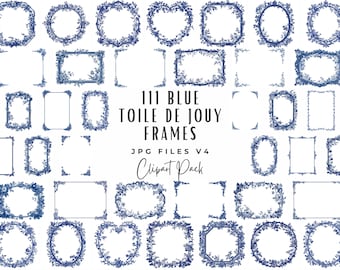 Blue Toile De Jouy Frame Clipart: Vintage Wedding Baroque Frames (Digital Download)