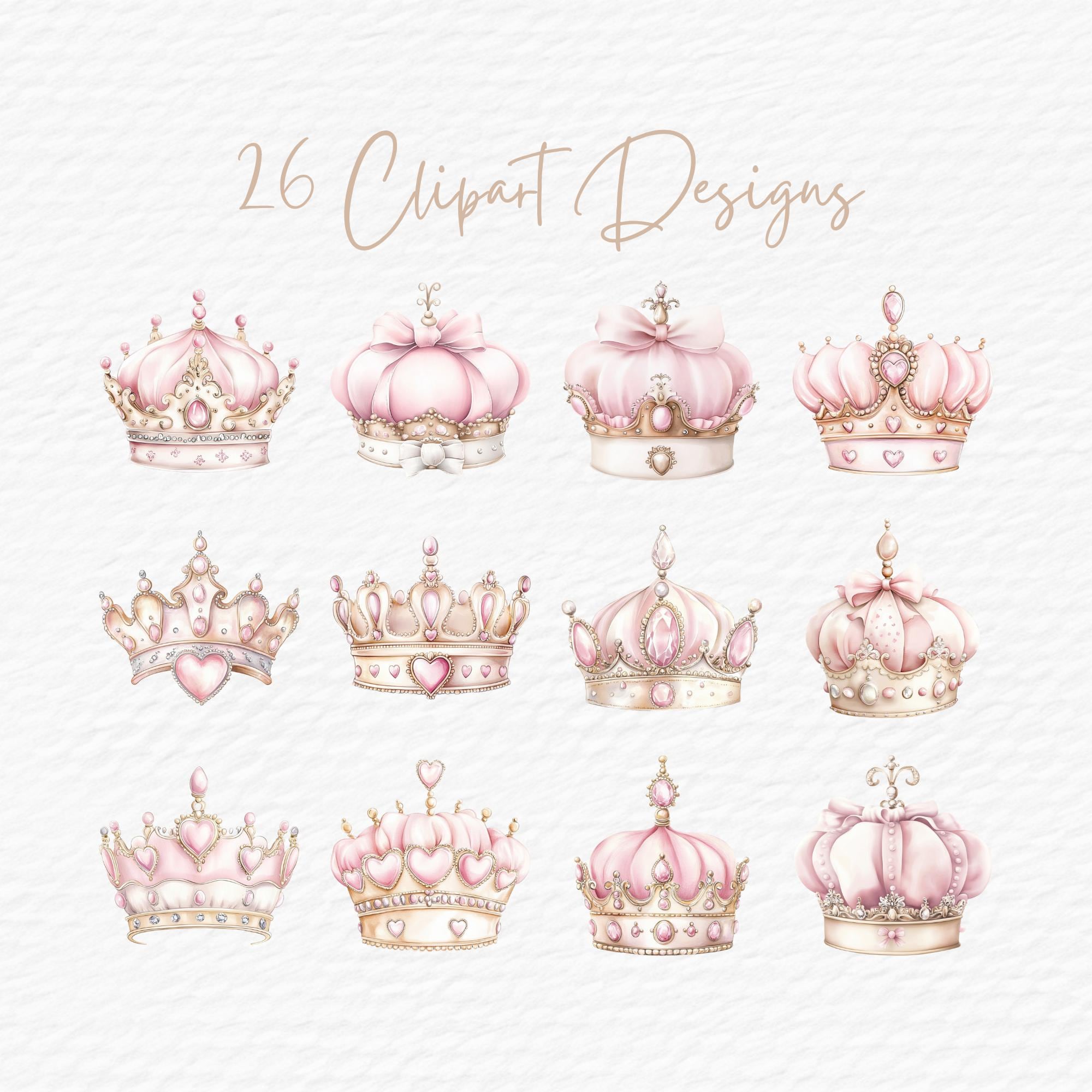 Watercolor Princess Crown Clipart, Pink and Gold Tiara (digital ...