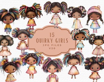 Clipart de chica en acuarela: Chicas afroamericanas con estilo (descarga digital)
