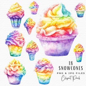 Snow Cone Clipart Bundle, 18 Watercolor Summer Shaved Ice Snowcone Clipart, Digital Download Commercial Use, Junk Journal Sublimation Art