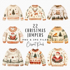 Pacchetto di clipart di maglioni natalizi, 22 clipart di maglioni brutti per le vacanze invernali di Natale, download digitale, uso commerciale, scrapbooking di Junk Journal