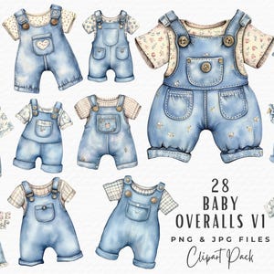 Baby Overalls Clipart Bundle, niedlich Aquarell Baby Dusche Einladung Latzhose Clipart, digitaler Download kommerzielle Nutzung, Baby-Dusche-Dekor