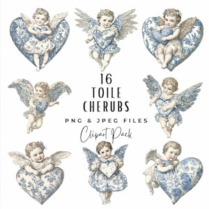 Toile Cherub Clipart-bundel | Digitale download aquarel Valentijnsdag Grandmillenial chinoiserie cherubijn clipart | Preppy Valentijnscadeau