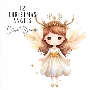 Schrulligen Engel Clipart Bundle, niedlichen Aquarell wunderliche Weihnachten kleines Mädchen Engel Clipart, digitaler Download kommerzielle Nutzung, Weihnachten ClipArt