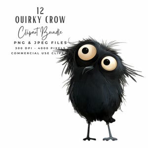 Pacchetto di clipart di corvi carini ad acquerello, 12 clipart PNG JPEG di Halloween di corvi eccentrici da scaricare digitalmente, album di ritagli di giornale spazzatura, artigianato di carta digitale