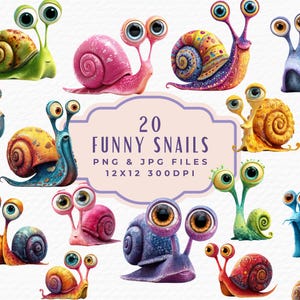Schrulligen Schnecke Clipart, Aquarell lustige süße Kawaii Schnecke Tier Junk Journal & Scrapbooking Clipart PNG JPG, digitaler Download kommerzielle Nutzung