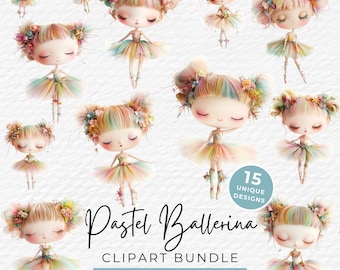 Clipart ballerine pastel, jolie fille de ballet aquarelle lunatique clipart, utilisation commerciale en téléchargement numérique, clipart fille de planificateur de journal indésirable