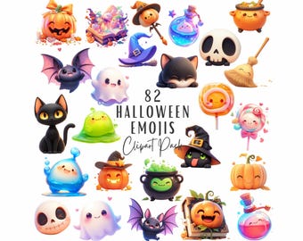 Halloween Emojis Clipart Bundle, Spooky Whimsical Icons (Digital Download)