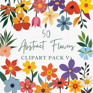 Pacchetto di clipart di forme floreali astratte, set di clipart di elementi organici, fiori primaverili boho, foglie, arte tessile, download digitale per uso commerciale