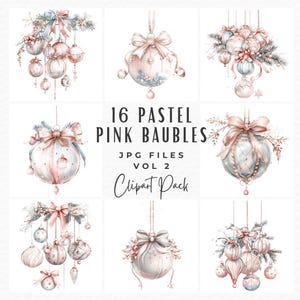 Christmas Bauble Clipart Bundle, 16 Whimsical Winter Holiday Watercolor Ornament Decoration Clipart JPG, Digital Download, Commercial Use