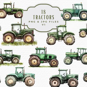 Green Tractor Clipart, Watercolor Farm PNG, Digital Download, Commercial Use, Cute Tractor Art for Kids, Nursery Decor for Boys, Sublimation
