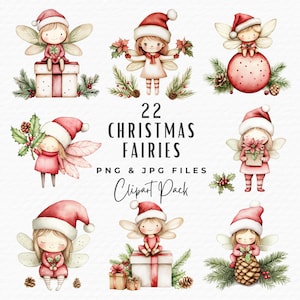 Christmas Fairy Clipart Bundle, 22 Watercolor Cute Winter Holiday Fairy Clipart, Digital Download Commercial Use, DIY Christmas Card PNG JPG
