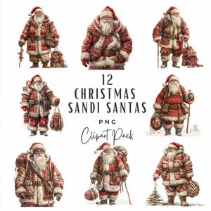 Pacchetto Scandi Santa Clipart / Clipart natalizio gnomo scandinavo acquerello / Cartolina di Natale fai da te / Diario spazzatura in carta digitale / Santa Gonk