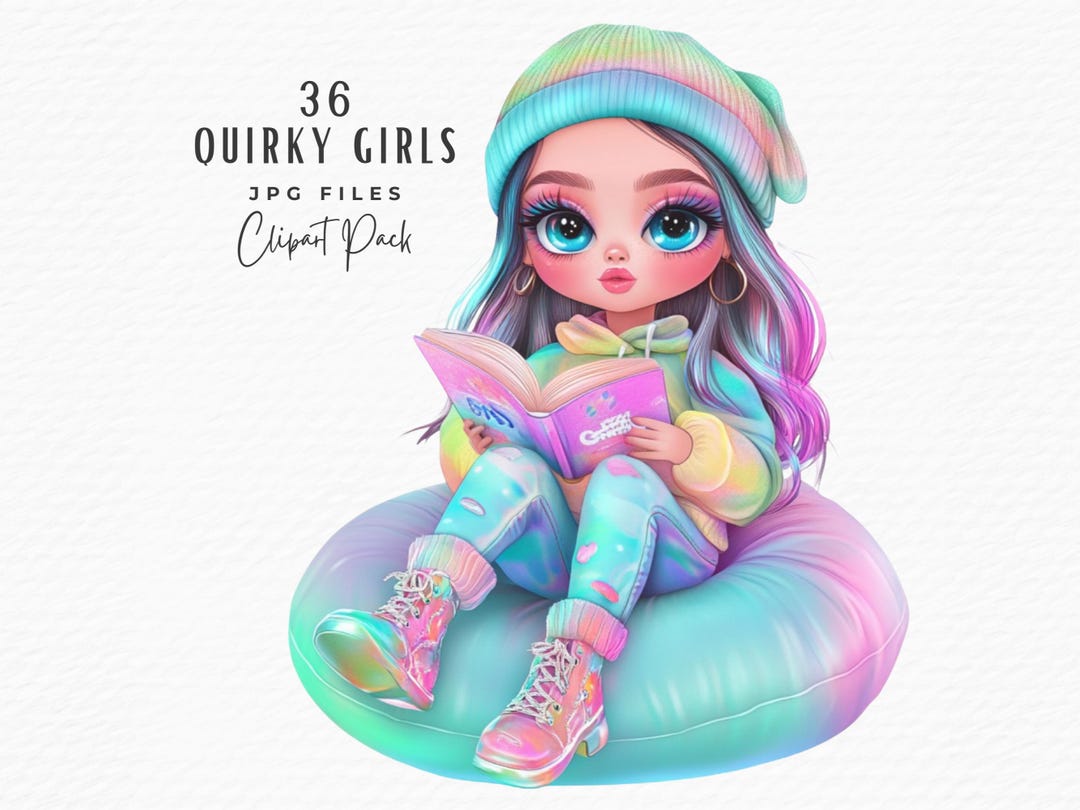 Quirky Girl Clipart, Cute Whimsical Pastel Watercolor Fashion Girl JPG ...
