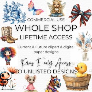Clipart Bundle Unlimited Lifetime Access Bundle, Whole Shop Clipart & Digital Paper, Designer PNG Bundle, Commercial Use Digital Download