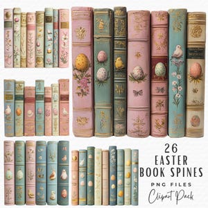 26 Easter Book Spine Clipart, Vintage Pastel Easter Egg Book Spines Clipart, Digital Download, Grimoire Junk Journal Scrapbook Clip Art PNG