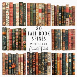 30 Buchrücken Clipart Bundle | Vintage verzierten Herbst Buchrücken Clipart | Digitaler Download | Herbst Junk Journal Scrapbooking Clip Art