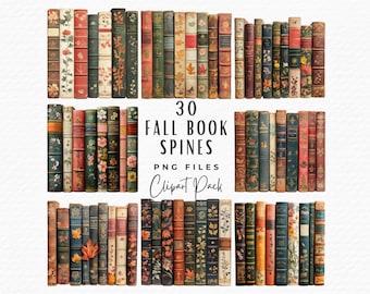 30 Book Spine Clipart Bundle | Vintage Ornate Fall Book Spines Clipart | Digital Download | Autumn Junk Journal Scrapbooking Clip Art