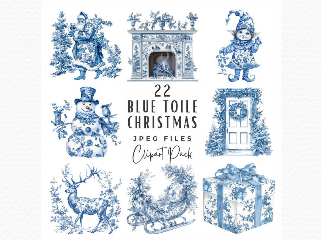 Christmas Toile Clipart | 22 Vintage Holiday Chinoiserie Blue & White ...