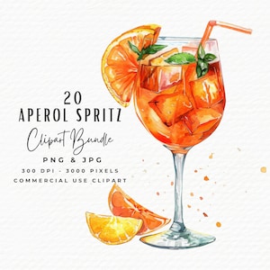 20 Aperol Spritz Clipart | Aquarell Cocktails PNG Clipart | Aquarell Aperol Clipart Bundle | Alkoholische Getränke | Sommer Cocktail Drink
