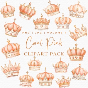 Tiara kroon clipart, aquarel prinses roze gouden Royal Crown clipart, digitale download commercieel gebruik, magische sprookjesachtige girly esthetiek