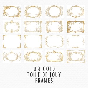 French Gold Frame Clipart Bundle, 99 Watercolor Vintage Gold Toile De Jouy Wedding Baroque Frame Clip Art, Digital Download, Floral Wedding image 4