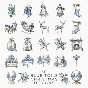 50 Christmas Toile Clipart | Vintage Holiday Chinoiserie Blue & White ...