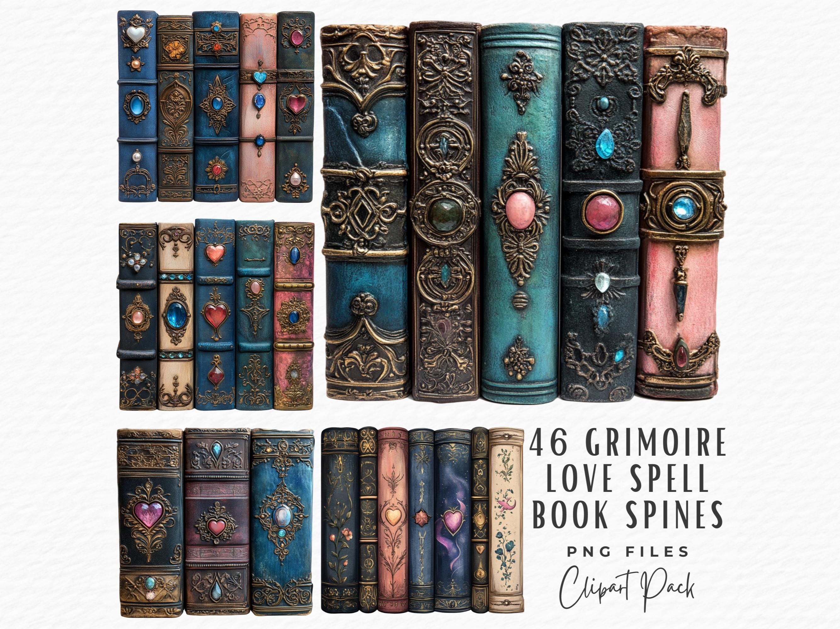 GRIMOIRE(グリモア) 15枚セット Grimoire Book Spine Clipart: 46 Vintage Magic Book Covers (digital