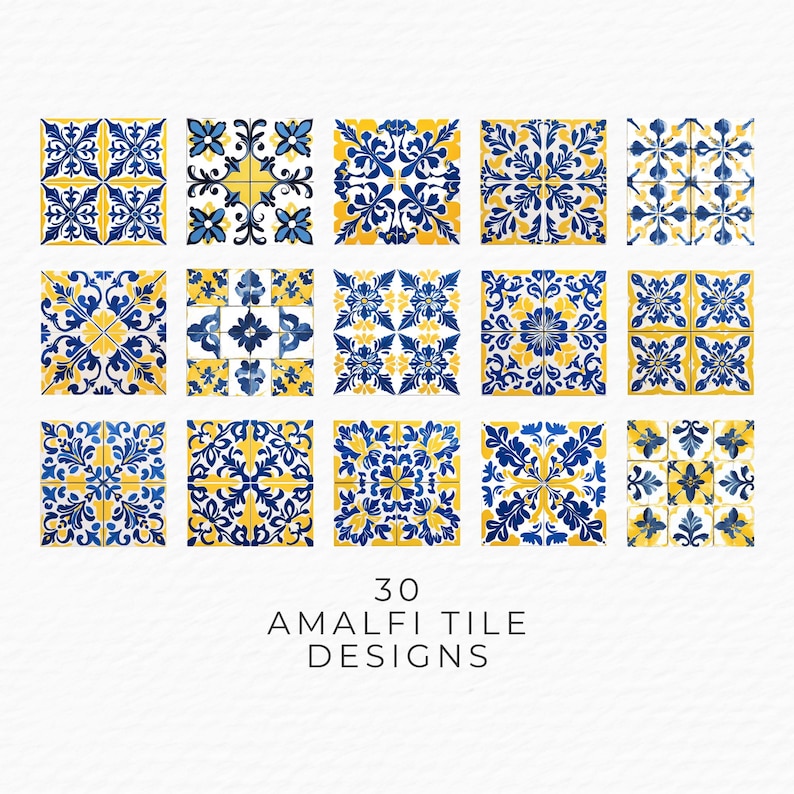 Amalfi Tile Clipart Bundle: Watercolor Mediterranean Patterns (digital ...