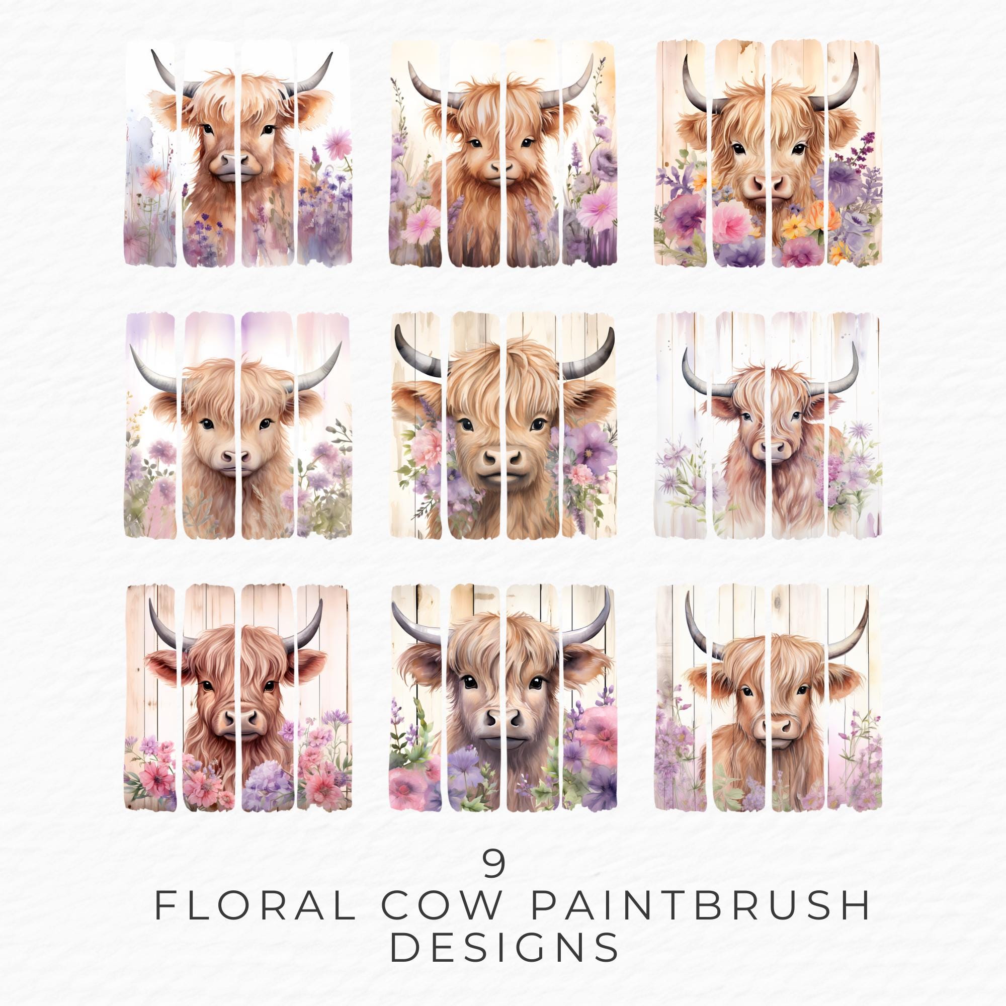Highland Cow Clipart Bundle: Watercolor Pink Floral PNG (digital ...